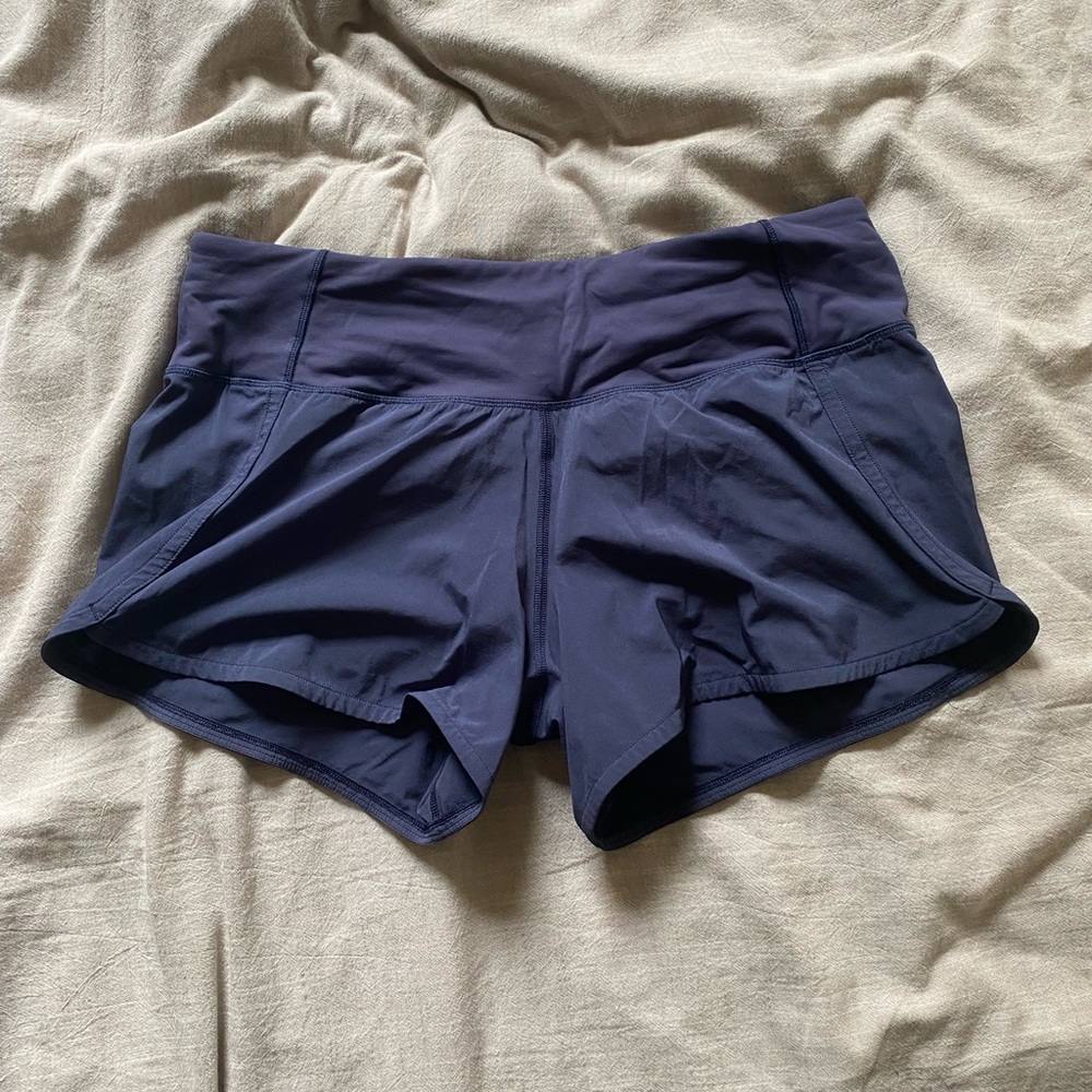 navy blue lululemon speed up shorts 4 inch